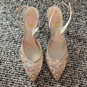 Rene Caovilla Pink Crystal Embellished Slingback Heels. Like new!